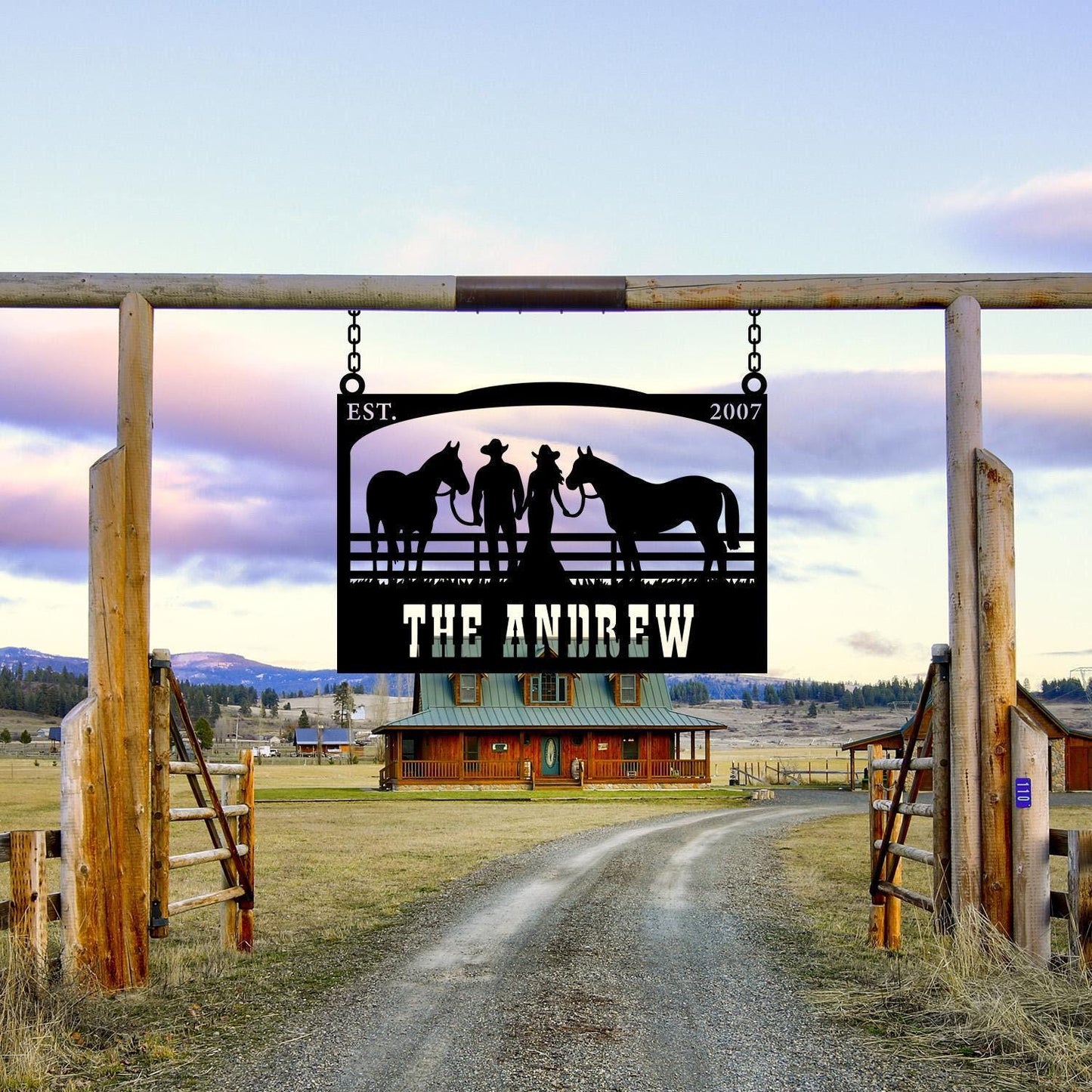 Personalized Metal Farmhouse Entrance Sign, Custom Cowboy Ranch Sign, Farmhouse Gift, Cowboy Lover Gift, Family Name Sign, Barn Gate Sign