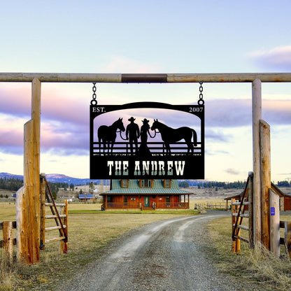 Personalized Metal Farmhouse Entrance Sign, Custom Cowboy Ranch Sign, Farmhouse Gift, Cowboy Lover Gift, Family Name Sign, Barn Gate Sign