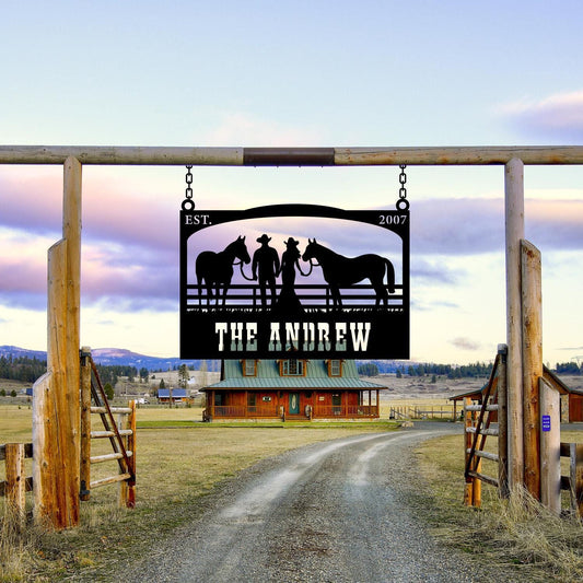 Personalized Metal Farmhouse Entrance Sign, Custom Cowboy Ranch Sign, Farmhouse Gift, Cowboy Lover Gift, Family Name Sign, Barn Gate Sign