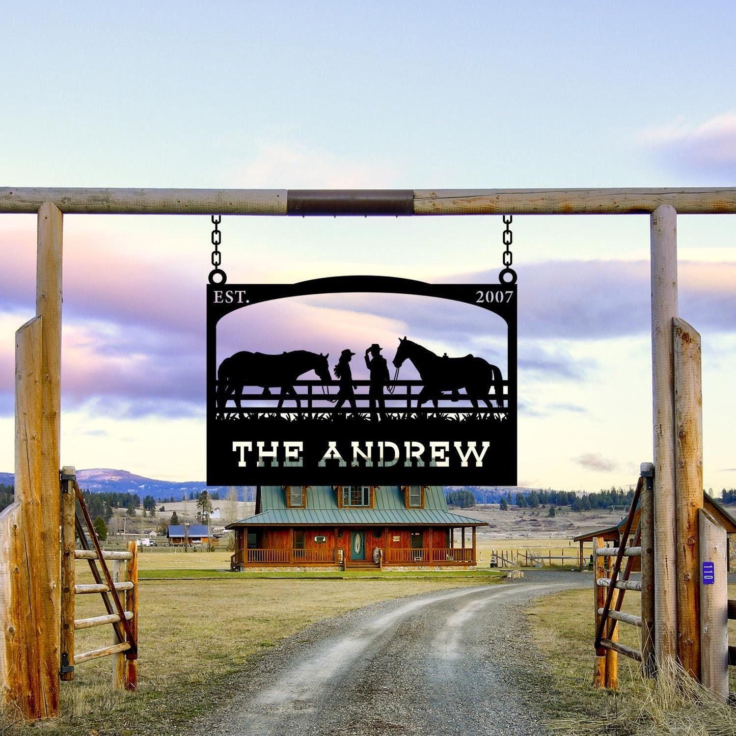 Personalized Farm Entrance Cowboy Metal Sign, Cowboy Lover Gift, Custom Cowboy Sign, Farmhouse Gift, Ranch Address Plaque,Metal Address Sign