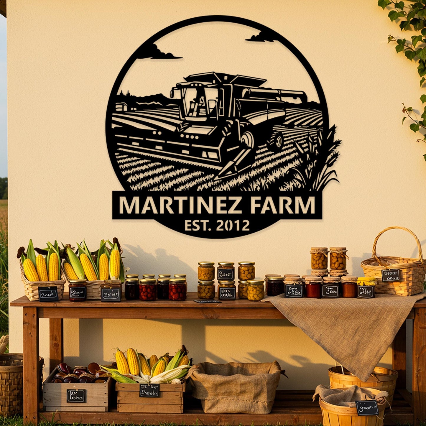 Modern Farm Name Sign, Custom Outdoor Farmhouse Sign, Personalized Harvester Sign, Family Farmhouse Decor, Personalized Country Decor