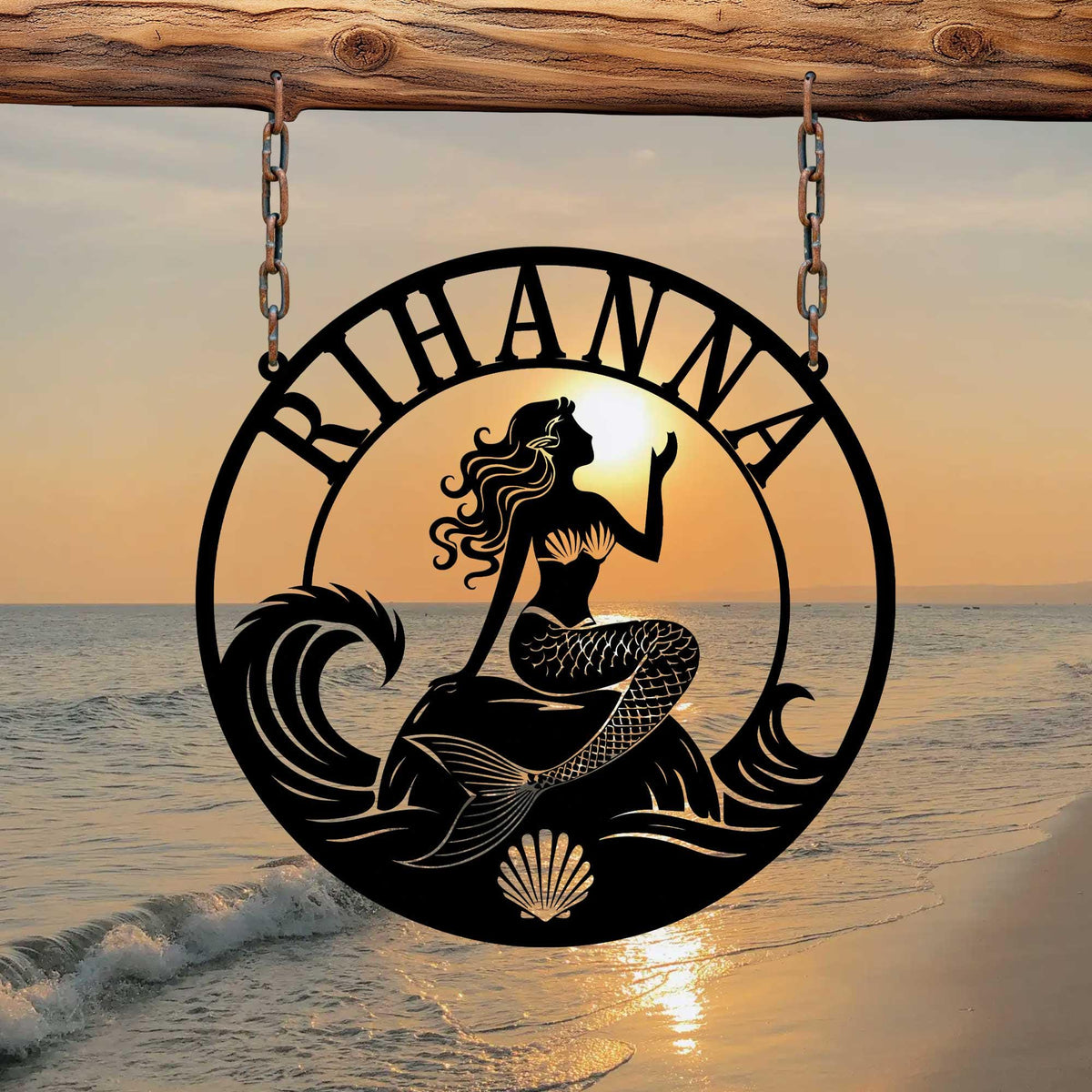 Personalized Mermaid Metal Sign with LED light: Personalized Ocean Wall Art for Home or Cottage
