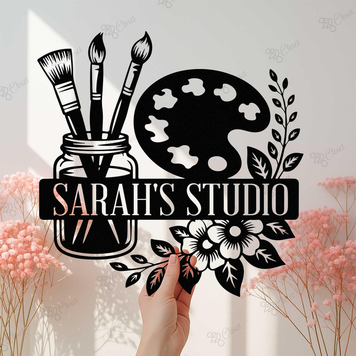 Personalized Art Studio Metal Sign with LED Light: Custom Painter Gift