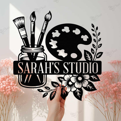 Personalized Art Studio Metal Sign with LED Light: Custom Painter Gift