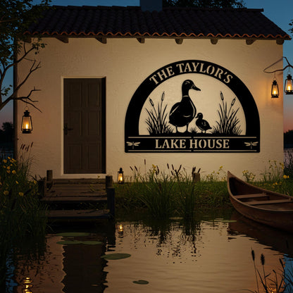 Custom Lake House Metal Sign, Personalized Outdoor Cabin Wall Decor, Front Porch Decor, Gifts for Nature Lovers, Entryway Duck House Sign