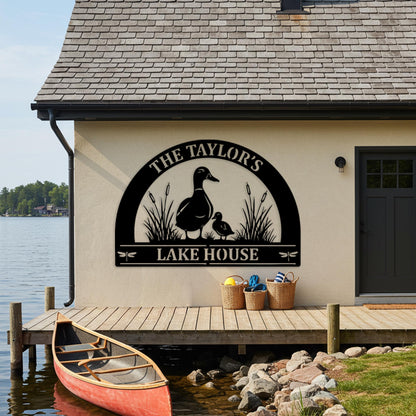 Custom Lake House Metal Sign, Personalized Outdoor Cabin Wall Decor, Front Porch Decor, Gifts for Nature Lovers, Entryway Duck House Sign
