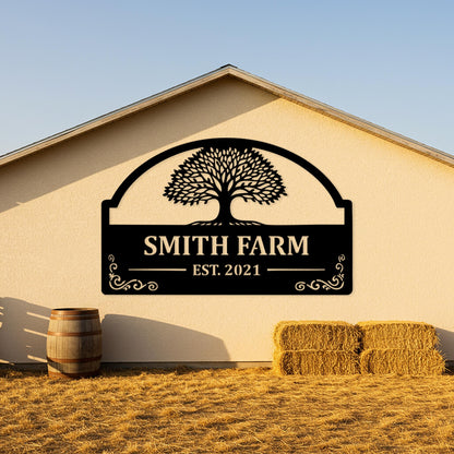 Custom Farm Name Metal Sign, Barn Tree of Life Decor, Outdoor Family Name Sign, Rustic Country Home Decor, Farmhouse Sign, Farmer Gifts