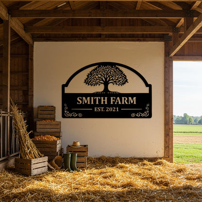 Custom Farm Name Metal Sign, Barn Tree of Life Decor, Outdoor Family Name Sign, Rustic Country Home Decor, Farmhouse Sign, Farmer Gifts