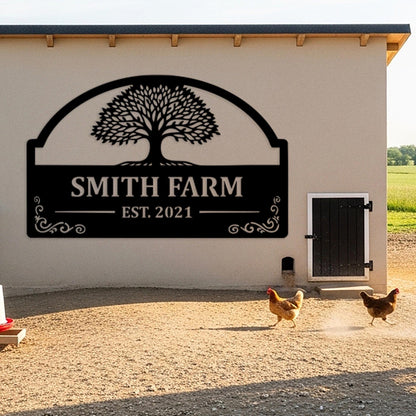 Custom Farm Name Metal Sign, Barn Tree of Life Decor, Outdoor Family Name Sign, Rustic Country Home Decor, Farmhouse Sign, Farmer Gifts