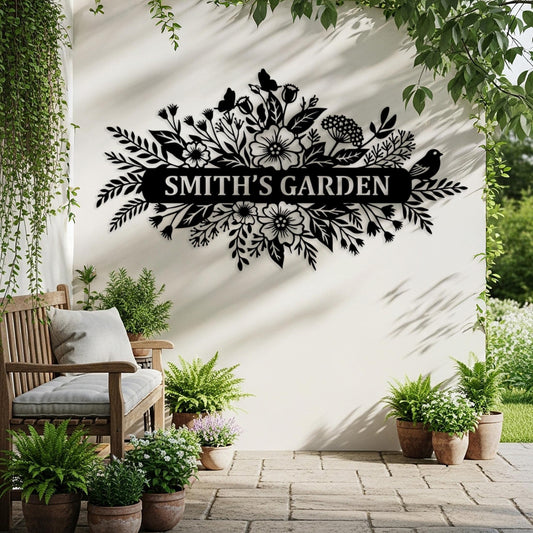 Custom Garden Metal Sign, Outdoor Wall Art, Oversized Backyard Decor, Garden Gifts for Mom, Personalized House Number Sign, Family Name Sign