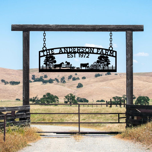 Personalized Farm Entrance Gate Sign, Metal Custom Ranch Sign, Family Farm Name Sign, Farm Owner Gift, Large Barn Gate Decor, Farm Gate Gift