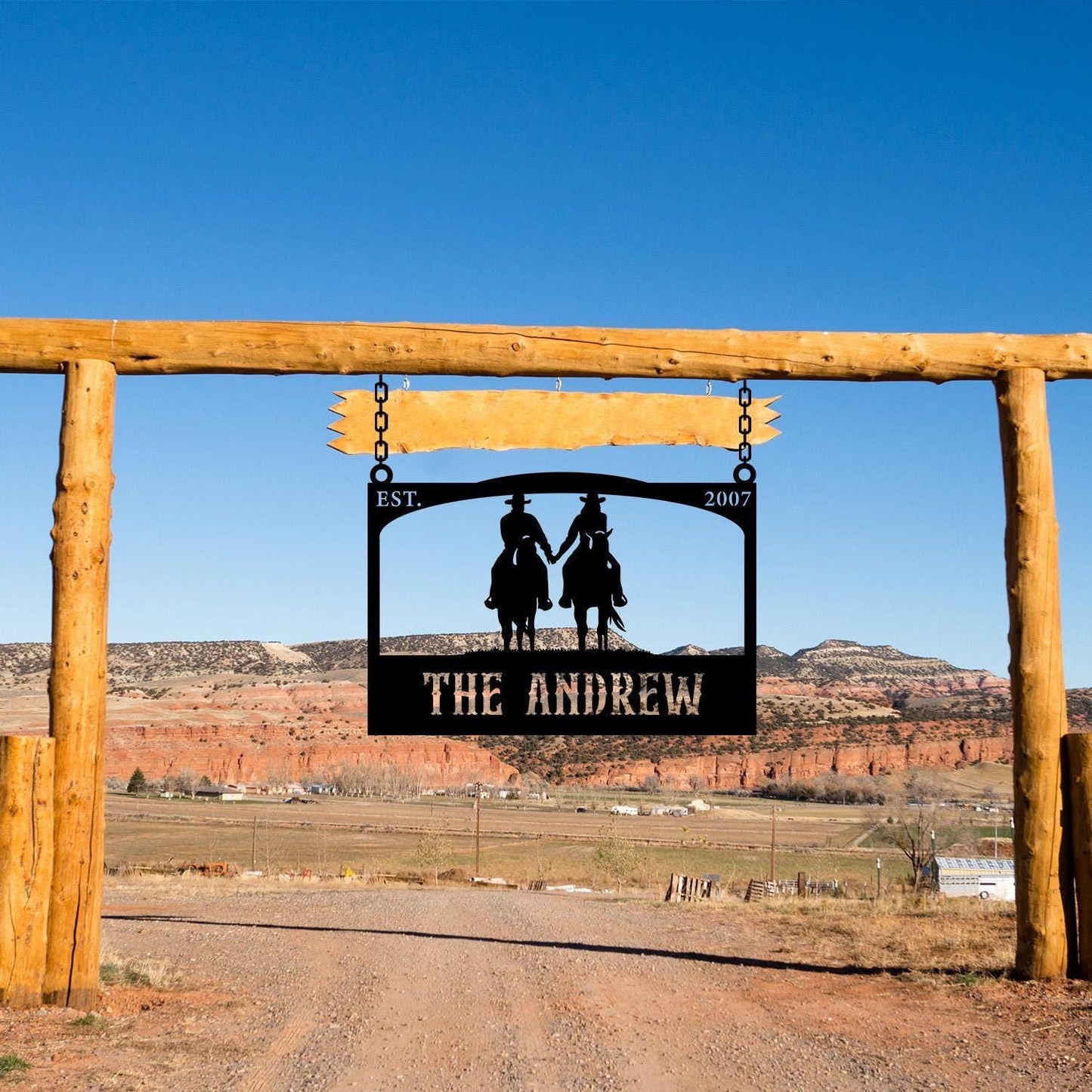 Personalized Farm Entrance Metal Sign, Cowboy Lover Gift, Customized Barn Gate Cowboy Sign, Farmhouse Gift, Farm Name Sign, Ranch Gate Decor