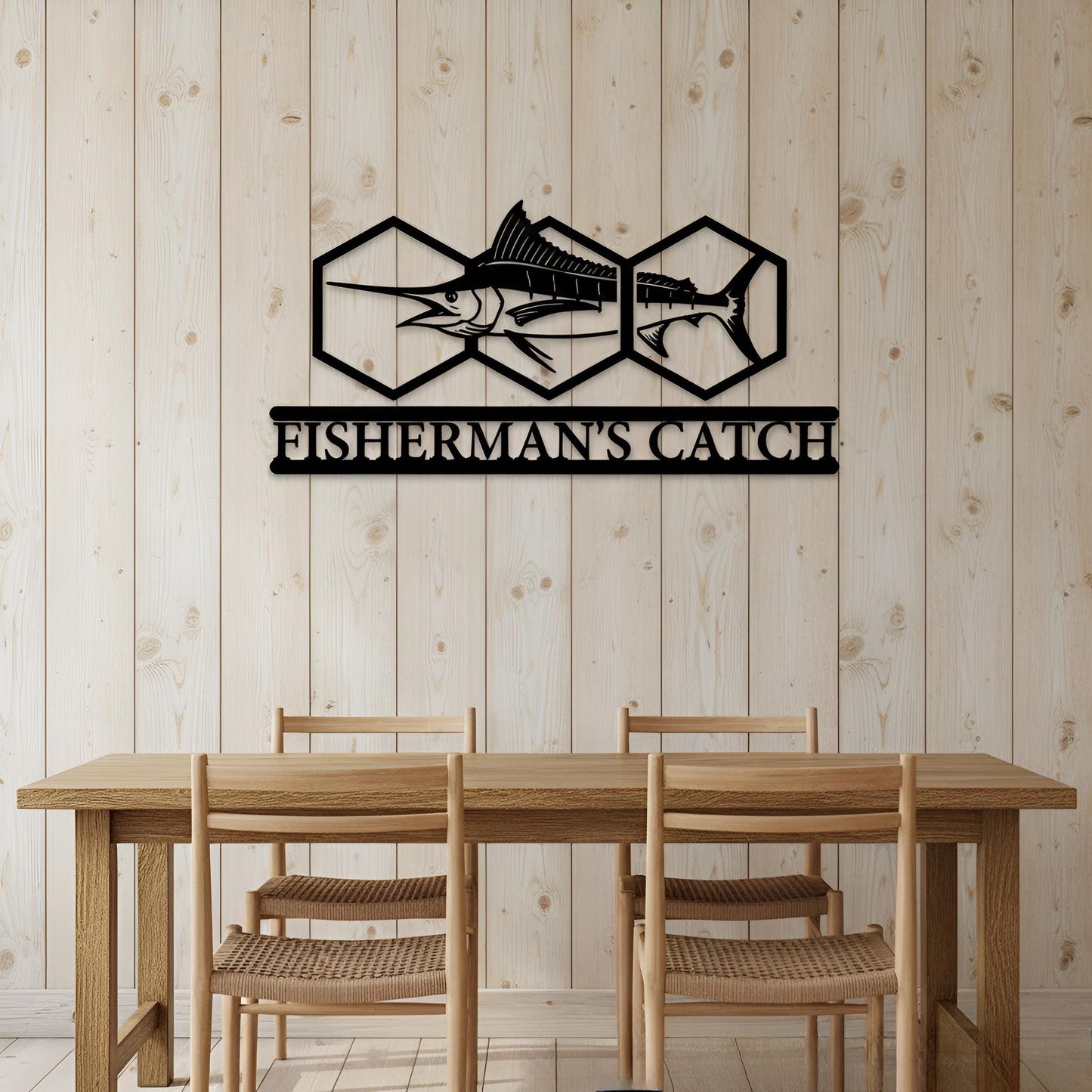 Fisherman's Catch Metal Wall Art - Fishing Decor for Cabin, Lake House, Man Cave, or Gift for Dad