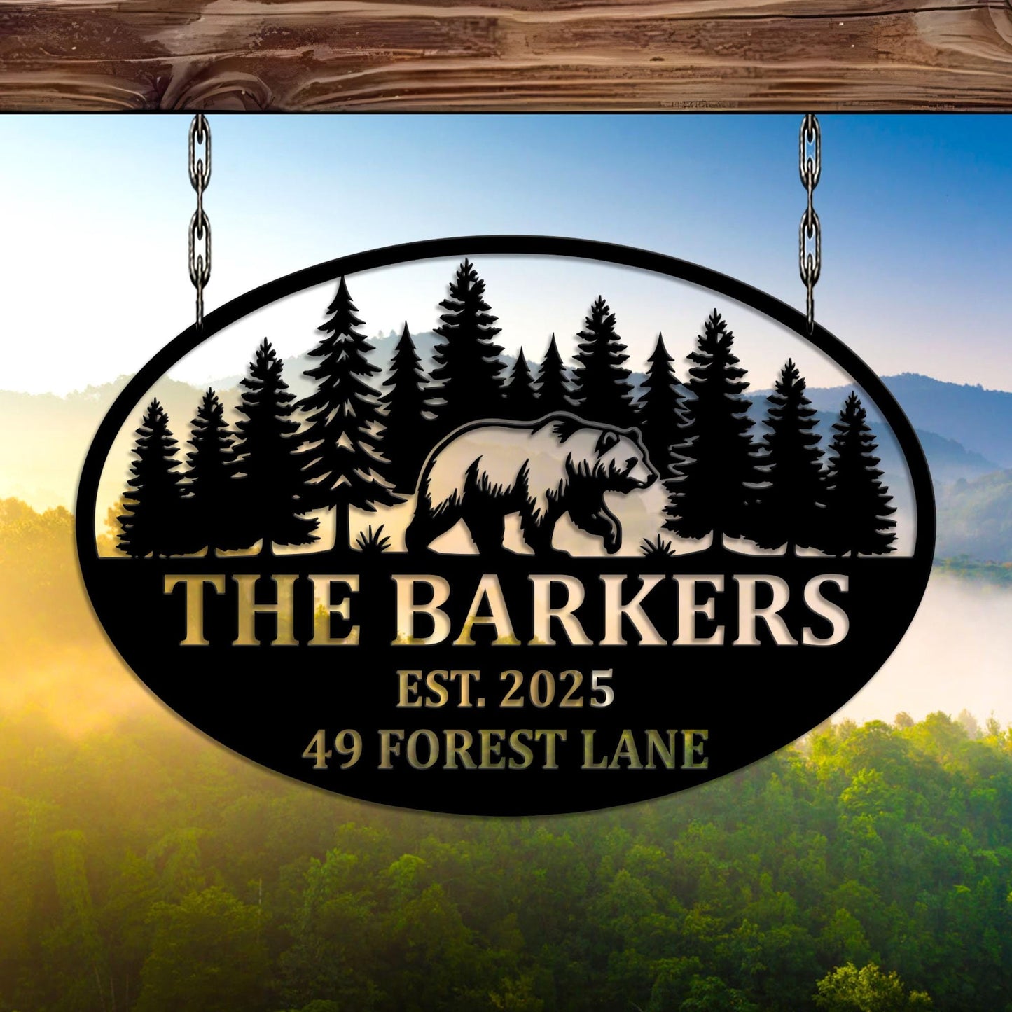 Personalized Bear Forest Metal Sign | Custom Family Name & Address Sign | Rustic Cabin Outdoor Decor | Woodland Home Address Plaque