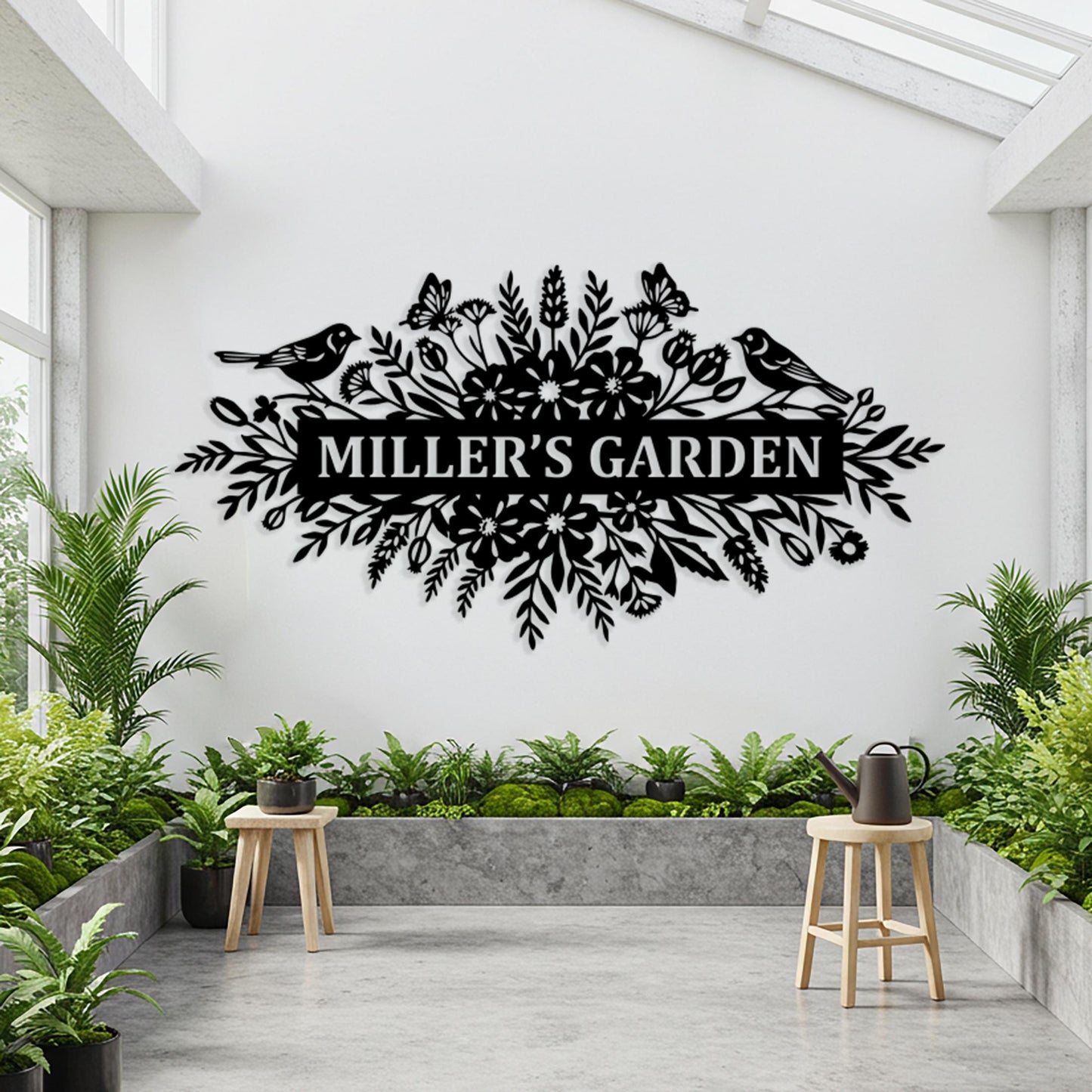 Custom Garden Metal Sign, Large Outdoor Wall Decor, Rustic Family Name Sign, Above Door Sign, Flower Wall Art, Personalized Entrway Wall Art
