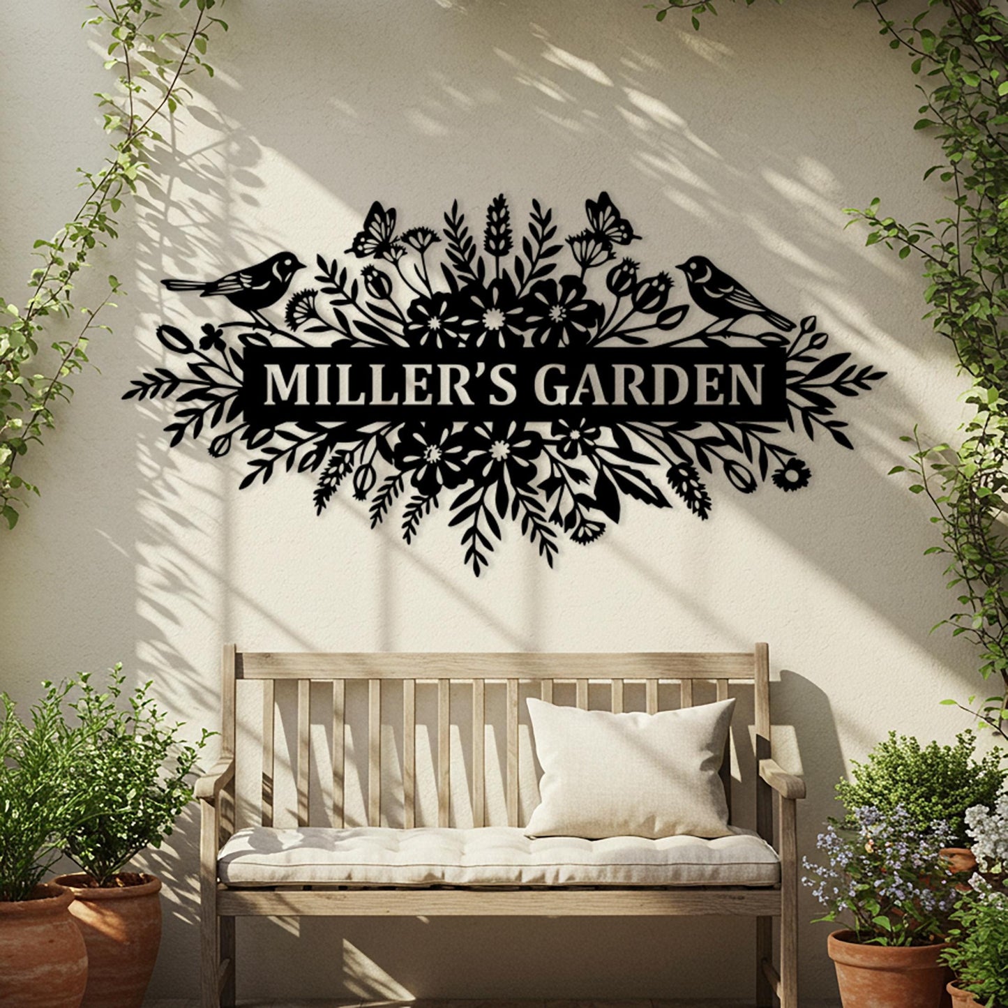 Custom Garden Metal Sign, Large Outdoor Wall Decor, Rustic Family Name Sign, Above Door Sign, Flower Wall Art, Personalized Entrway Wall Art