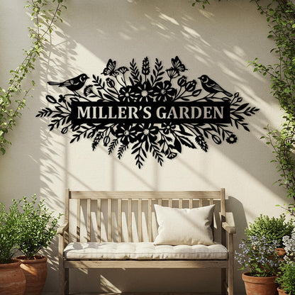 Custom Garden Metal Sign, Large Outdoor Wall Decor, Rustic Family Name Sign, Above Door Sign, Flower Wall Art, Personalized Entrway Wall Art