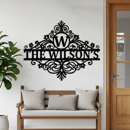 Custom Last Name Metal Sign, Personalized Outdoor Wall Decor, Elegant Patio Sign, Family Name Wall Art, Monogram Sign, Porch Entryway Decor