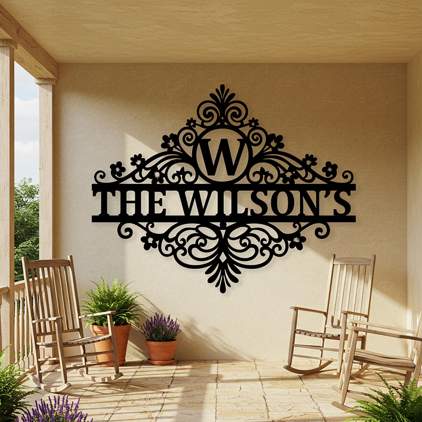 Custom Last Name Metal Sign, Personalized Outdoor Wall Decor, Elegant Patio Sign, Family Name Wall Art, Monogram Sign, Porch Entryway Decor
