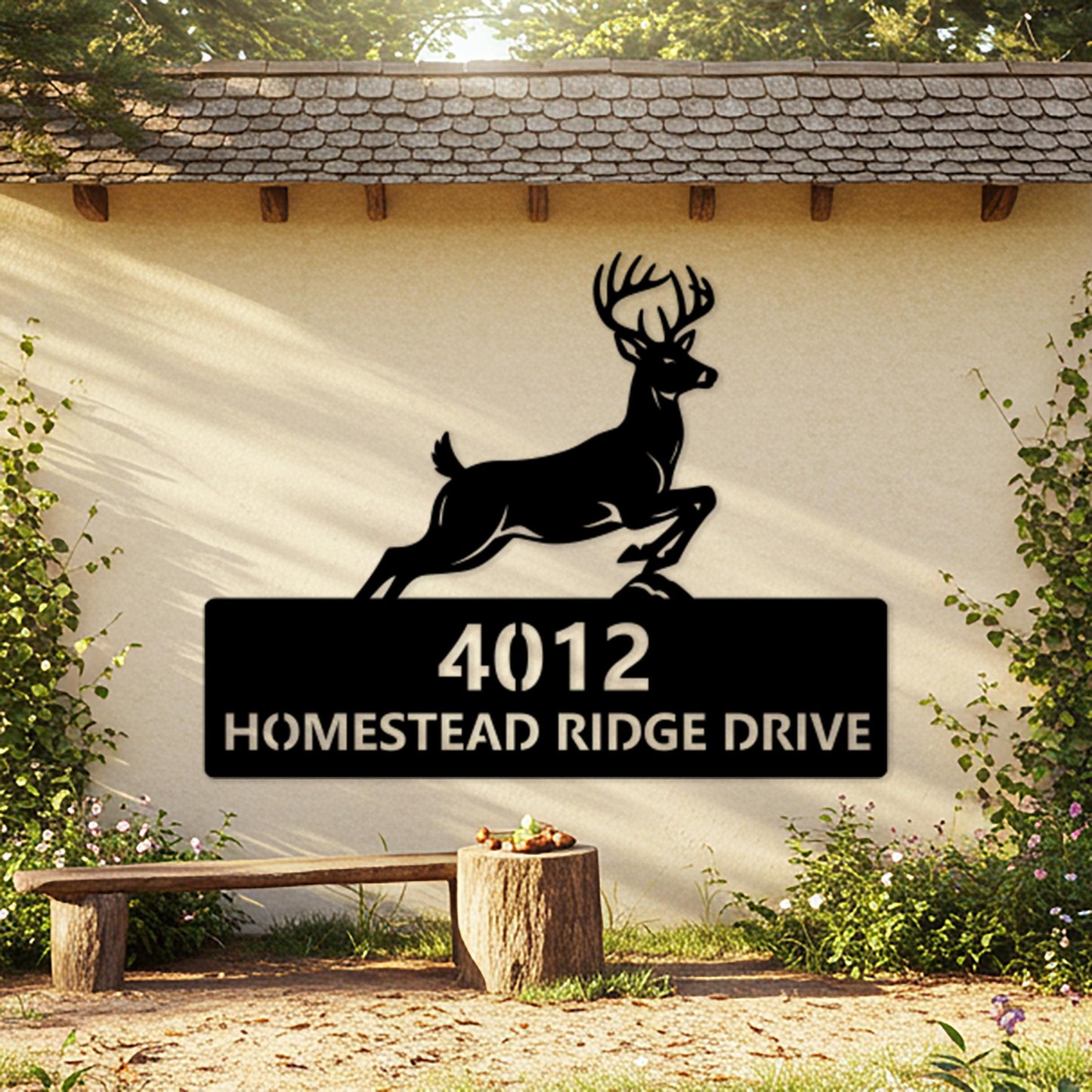 Deer Address Metal Sign, Custom House Number Sign, Large Outdoor Wall Decor, Rustic Outdoor Driveway Plaque, Country Home Address Sign
