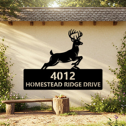 Deer Address Metal Sign, Custom House Number Sign, Large Outdoor Wall Decor, Rustic Outdoor Driveway Plaque, Country Home Address Sign