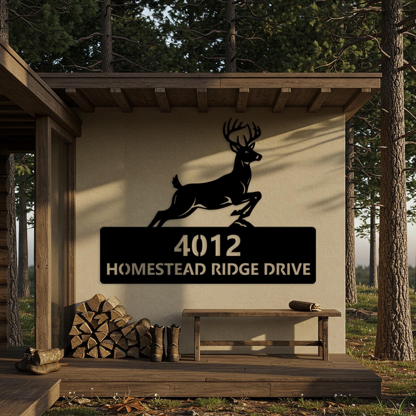 Deer Address Metal Sign, Custom House Number Sign, Large Outdoor Wall Decor, Rustic Outdoor Driveway Plaque, Country Home Address Sign