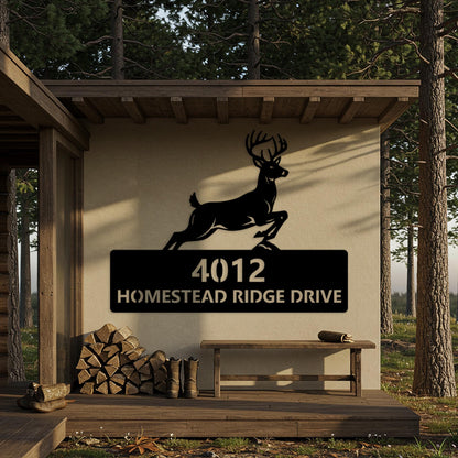 Deer Address Metal Sign, Custom House Number Sign, Large Outdoor Wall Decor, Rustic Outdoor Driveway Plaque, Country Home Address Sign