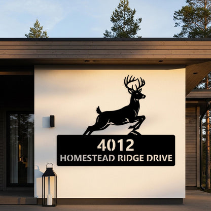 Deer Address Metal Sign, Custom House Number Sign, Large Outdoor Wall Decor, Rustic Outdoor Driveway Plaque, Country Home Address Sign