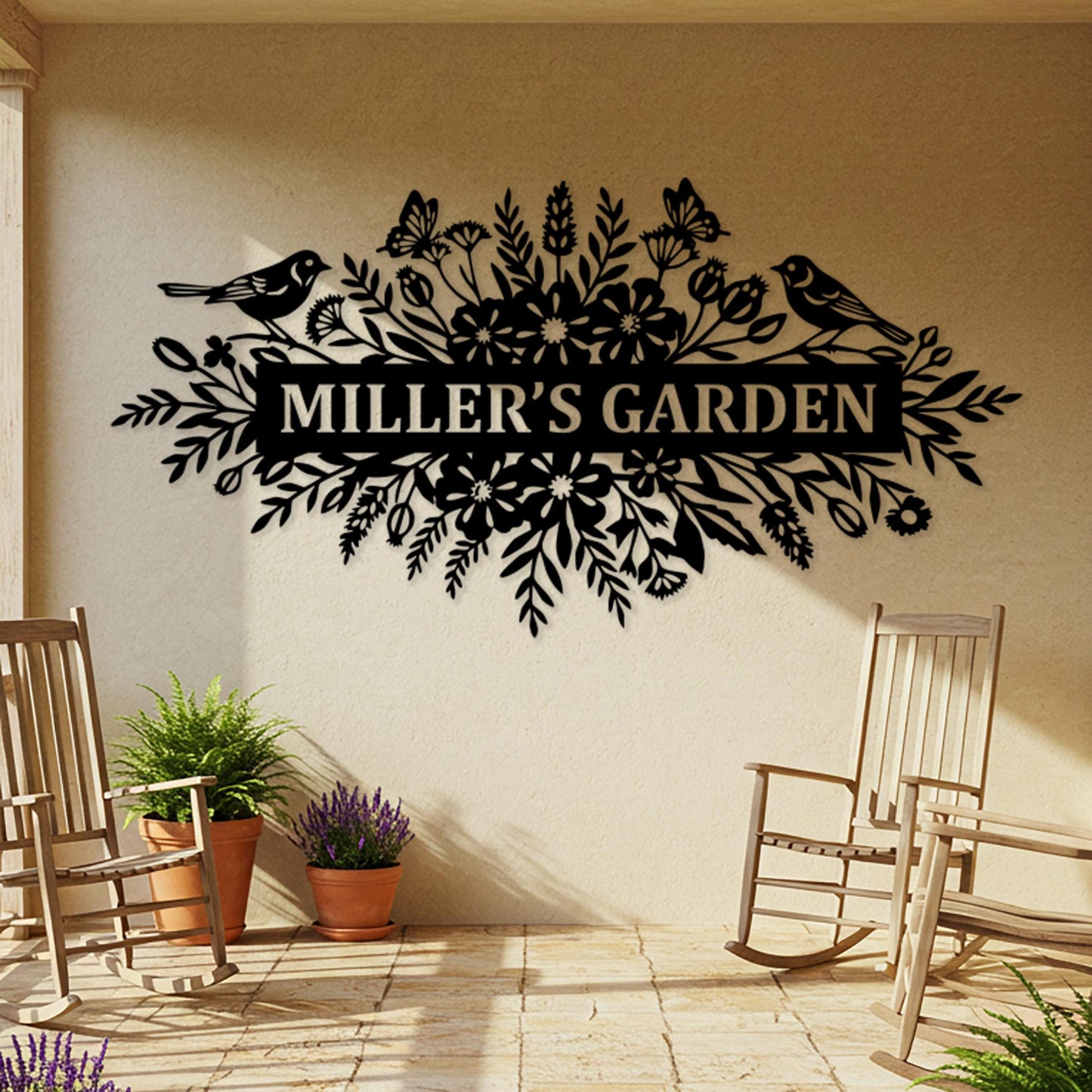 Custom Garden Metal Sign, Large Outdoor Wall Decor, Rustic Family Name Sign, Above Door Sign, Flower Wall Art, Personalized Entrway Wall Art