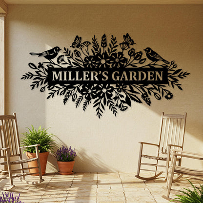 Custom Garden Metal Sign, Large Outdoor Wall Decor, Rustic Family Name Sign, Above Door Sign, Flower Wall Art, Personalized Entrway Wall Art