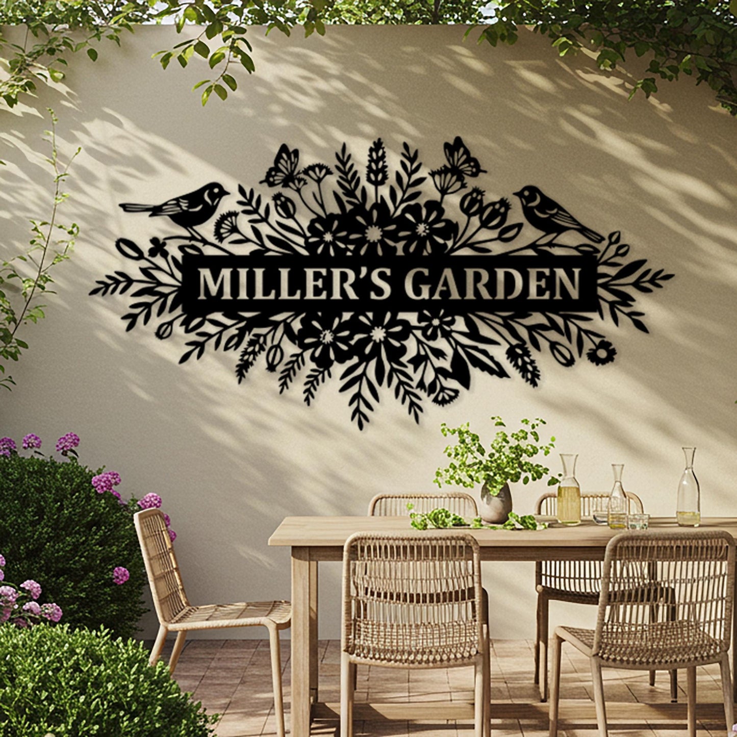 Custom Garden Metal Sign, Large Outdoor Wall Decor, Rustic Family Name Sign, Above Door Sign, Flower Wall Art, Personalized Entrway Wall Art