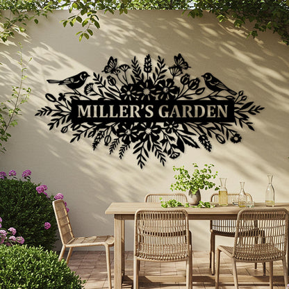 Custom Garden Metal Sign, Large Outdoor Wall Decor, Rustic Family Name Sign, Above Door Sign, Flower Wall Art, Personalized Entrway Wall Art