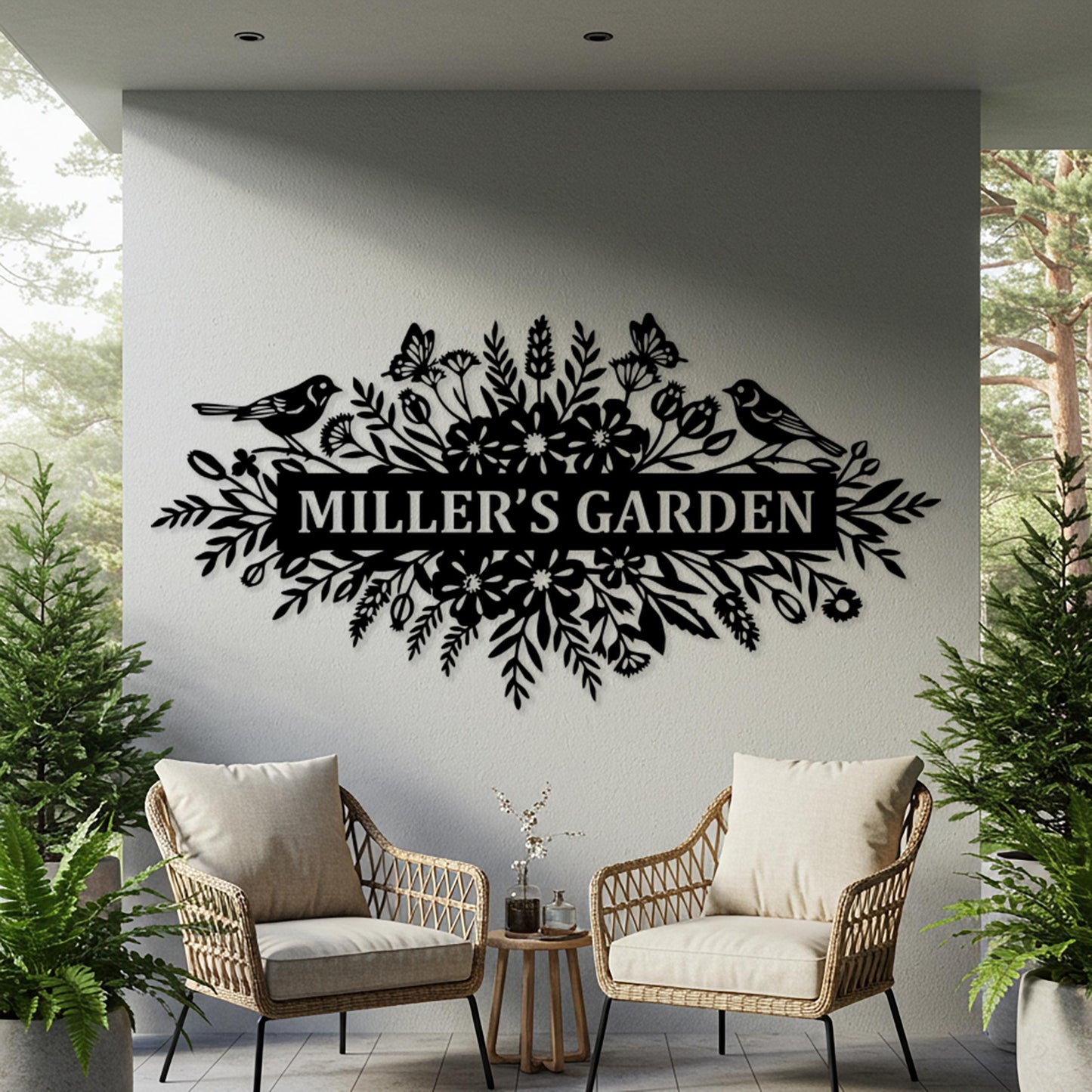 Custom Garden Metal Sign, Large Outdoor Wall Decor, Rustic Family Name Sign, Above Door Sign, Flower Wall Art, Personalized Entrway Wall Art