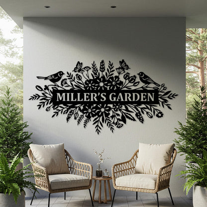 Custom Garden Metal Sign, Large Outdoor Wall Decor, Rustic Family Name Sign, Above Door Sign, Flower Wall Art, Personalized Entrway Wall Art