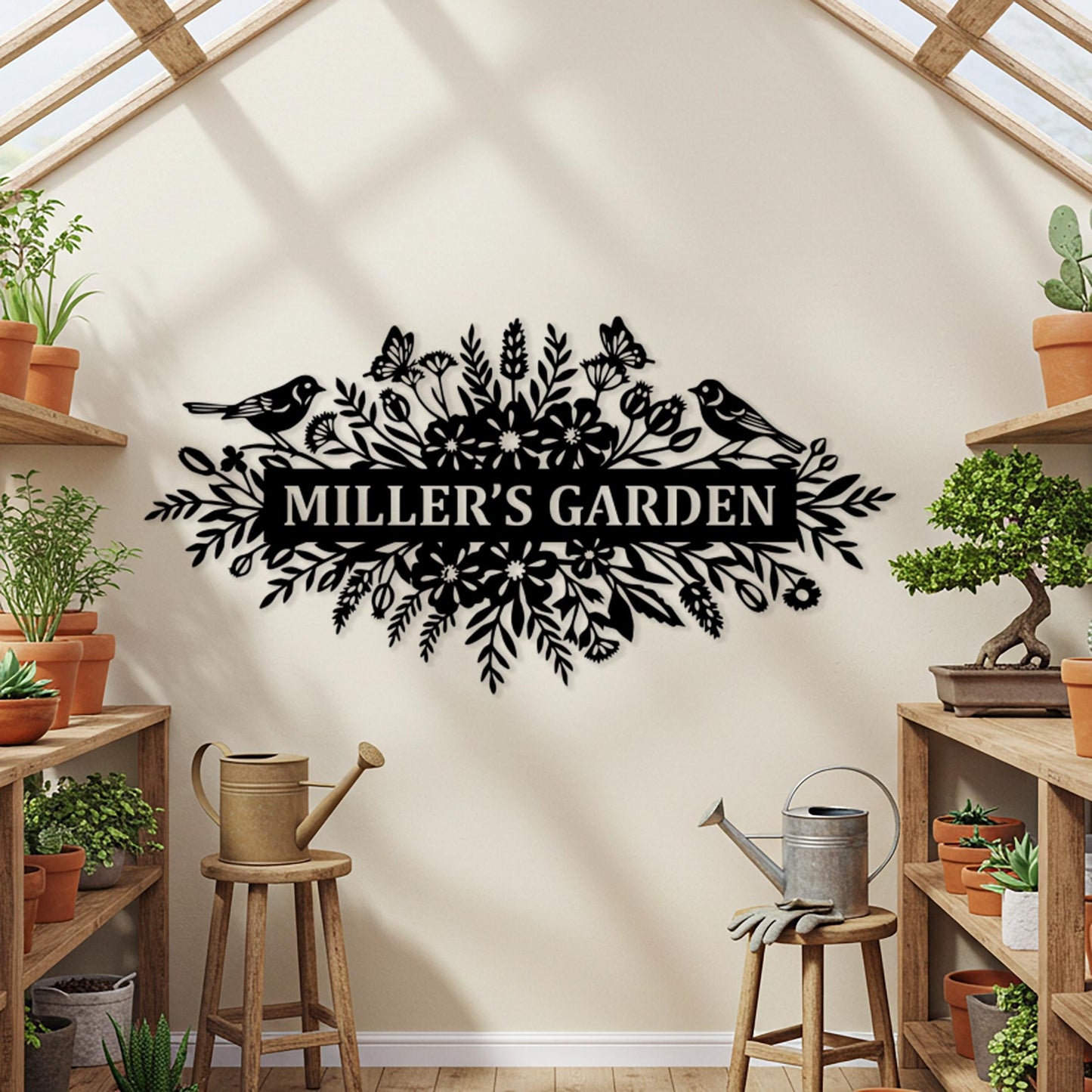 Custom Garden Metal Sign, Large Outdoor Wall Decor, Rustic Family Name Sign, Above Door Sign, Flower Wall Art, Personalized Entrway Wall Art