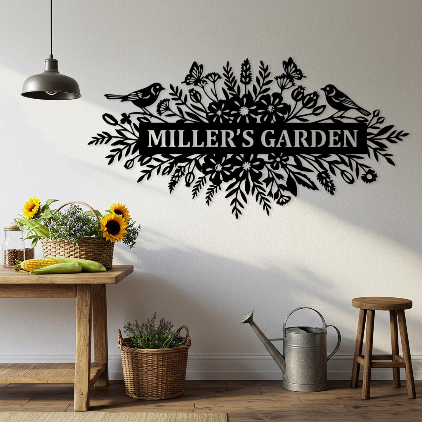 Custom Garden Metal Sign, Large Outdoor Wall Decor, Rustic Family Name Sign, Above Door Sign, Flower Wall Art, Personalized Entrway Wall Art