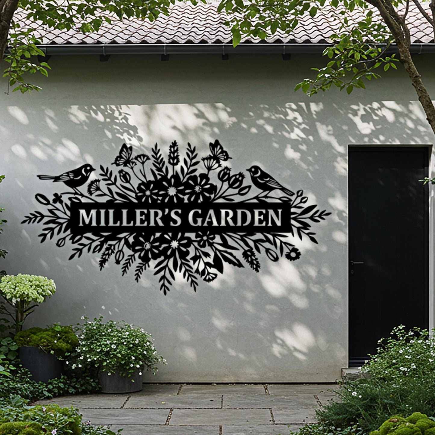 Custom Garden Metal Sign, Large Outdoor Wall Decor, Rustic Family Name Sign, Above Door Sign, Flower Wall Art, Personalized Entrway Wall Art