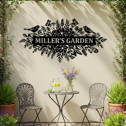 Custom Garden Metal Sign, Large Outdoor Wall Decor, Rustic Family Name Sign, Above Door Sign, Flower Wall Art, Personalized Entrway Wall Art