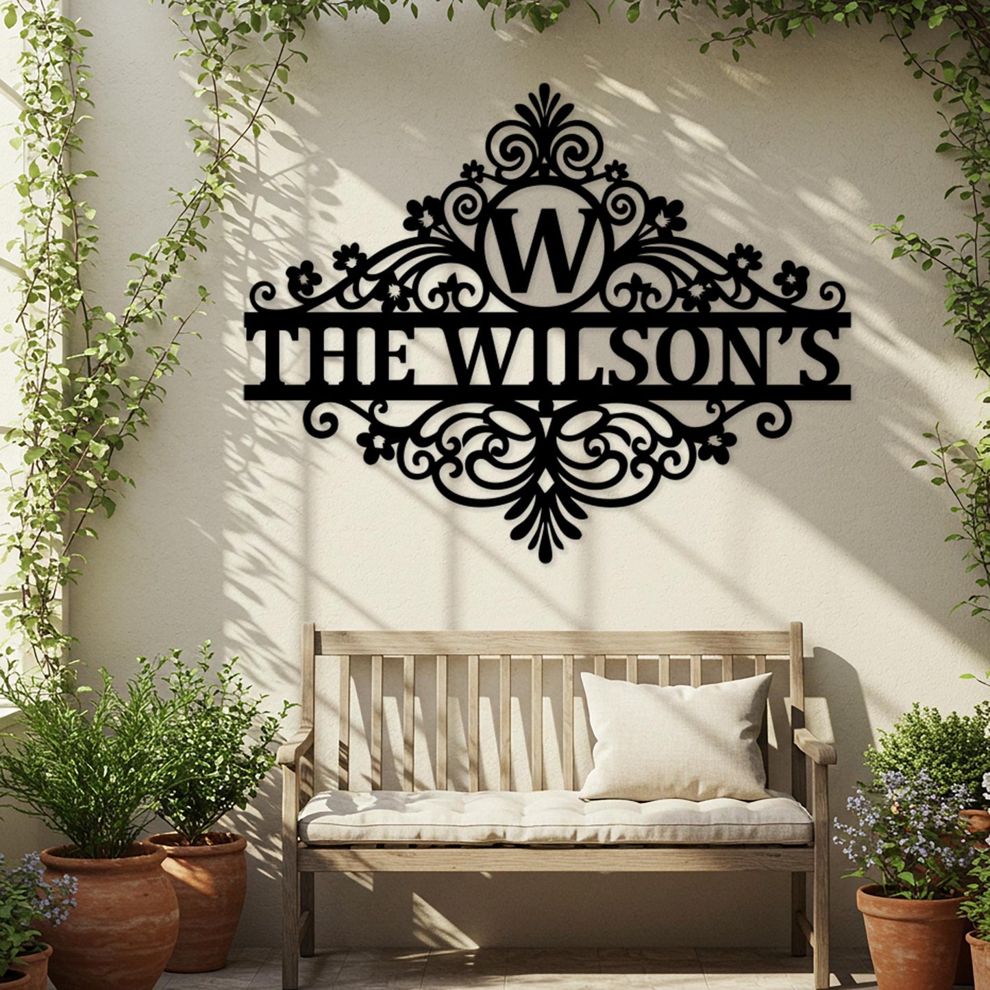 Custom Last Name Metal Sign, Personalized Outdoor Wall Decor, Elegant Patio Sign, Family Name Wall Art, Monogram Sign, Porch Entryway Decor