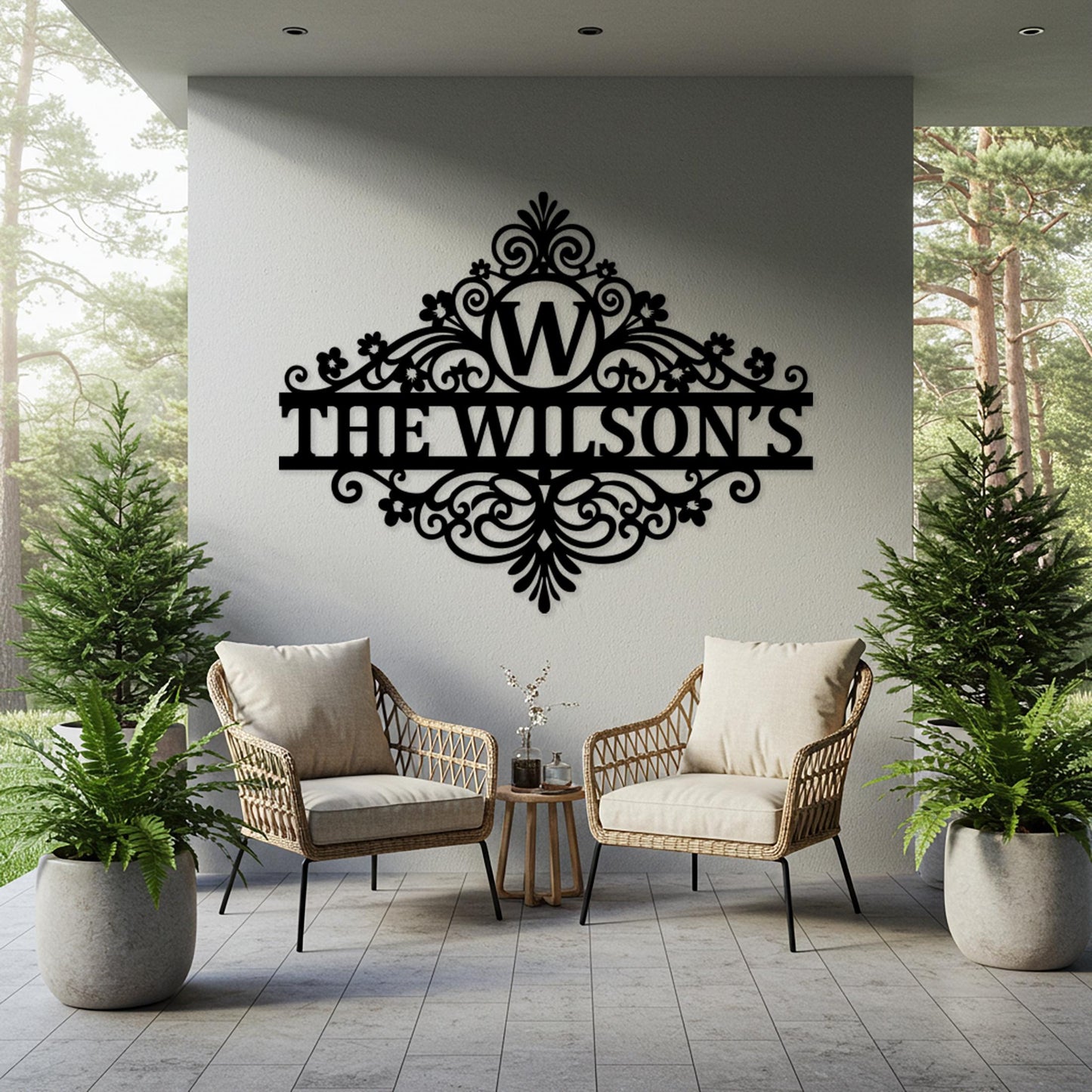 Custom Last Name Metal Sign, Personalized Outdoor Wall Decor, Elegant Patio Sign, Family Name Wall Art, Monogram Sign, Porch Entryway Decor