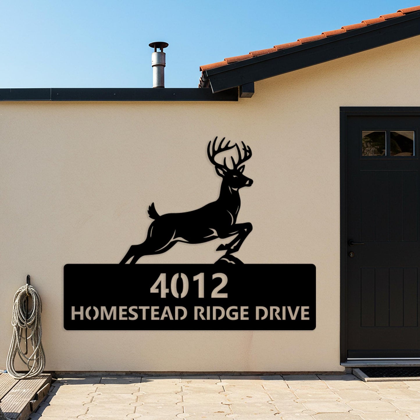 Deer Address Metal Sign, Custom House Number Sign, Large Outdoor Wall Decor, Rustic Outdoor Driveway Plaque, Country Home Address Sign