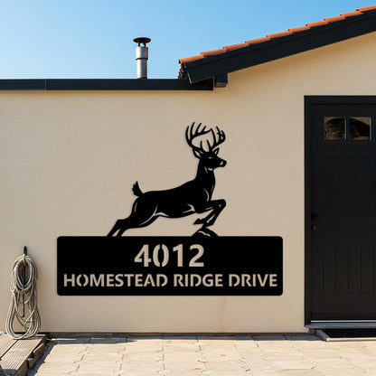 Deer Address Metal Sign, Custom House Number Sign, Large Outdoor Wall Decor, Rustic Outdoor Driveway Plaque, Country Home Address Sign