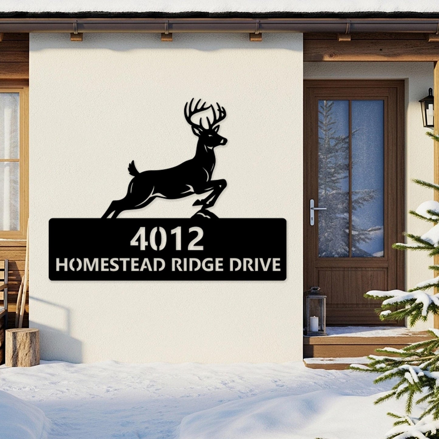 Deer Address Metal Sign, Custom House Number Sign, Large Outdoor Wall Decor, Rustic Outdoor Driveway Plaque, Country Home Address Sign