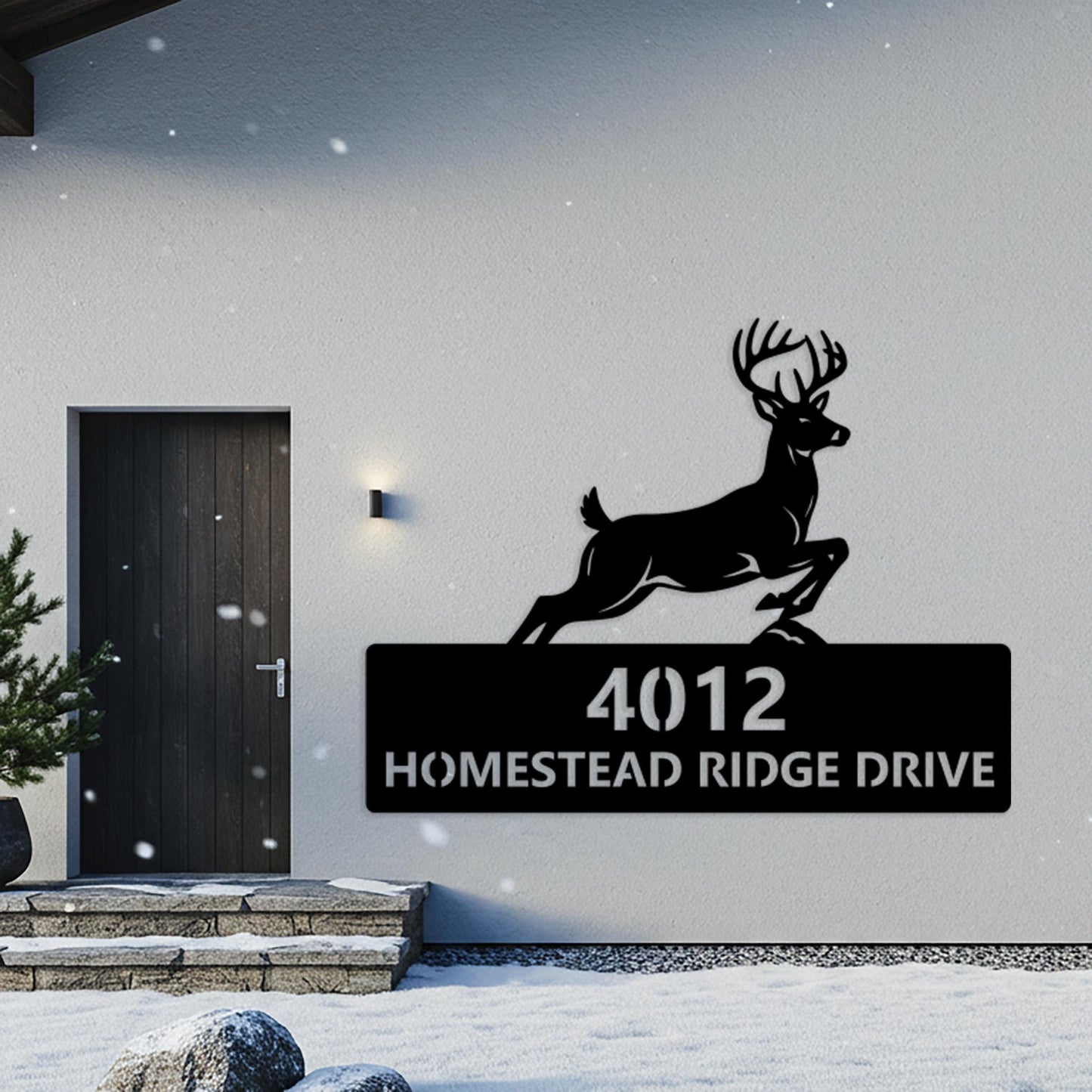 Deer Address Metal Sign, Custom House Number Sign, Large Outdoor Wall Decor, Rustic Outdoor Driveway Plaque, Country Home Address Sign