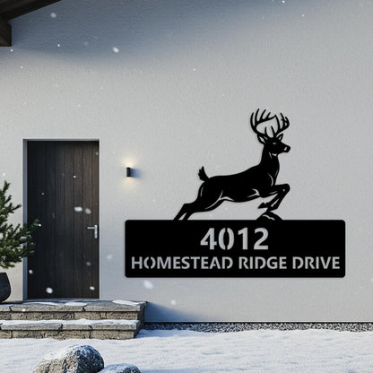 Deer Address Metal Sign, Custom House Number Sign, Large Outdoor Wall Decor, Rustic Outdoor Driveway Plaque, Country Home Address Sign
