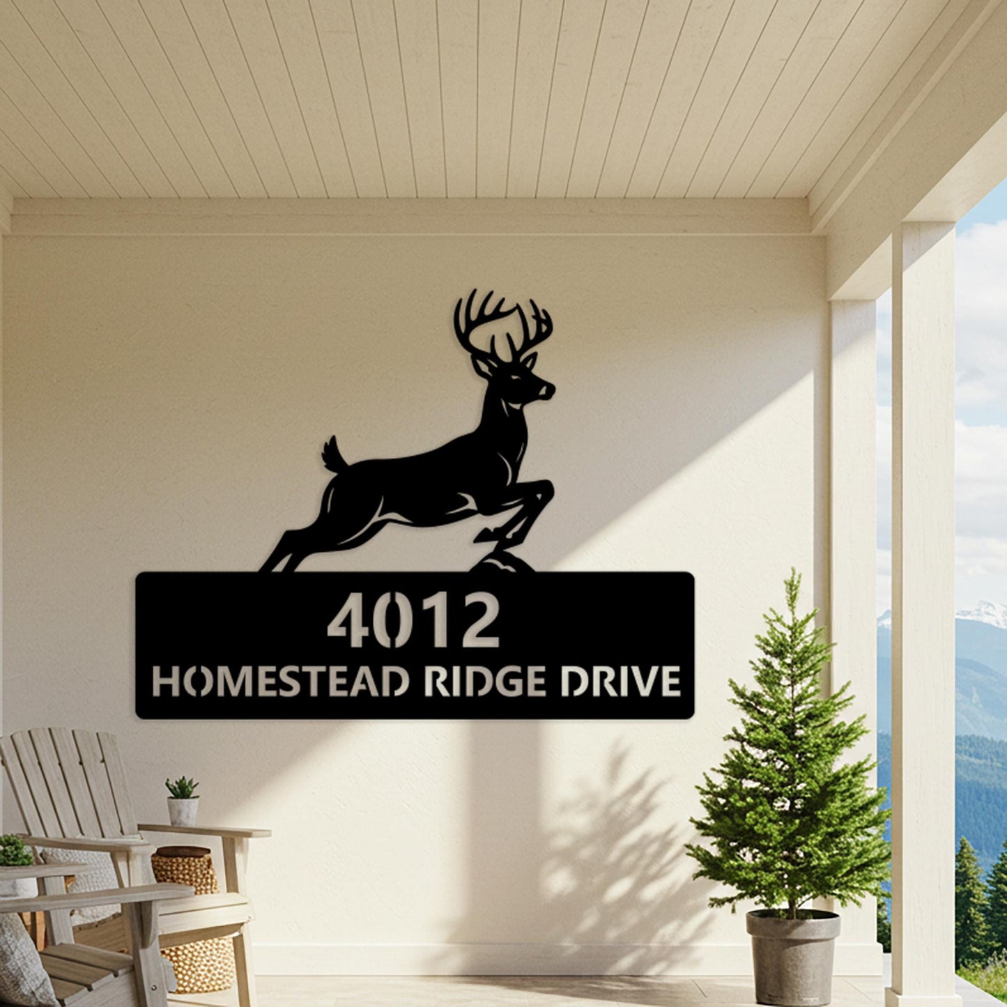 Deer Address Metal Sign, Custom House Number Sign, Large Outdoor Wall Decor, Rustic Outdoor Driveway Plaque, Country Home Address Sign