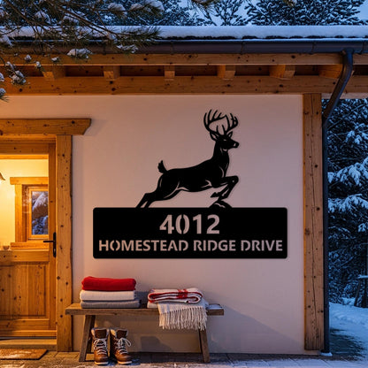 Deer Address Metal Sign, Custom House Number Sign, Large Outdoor Wall Decor, Rustic Outdoor Driveway Plaque, Country Home Address Sign