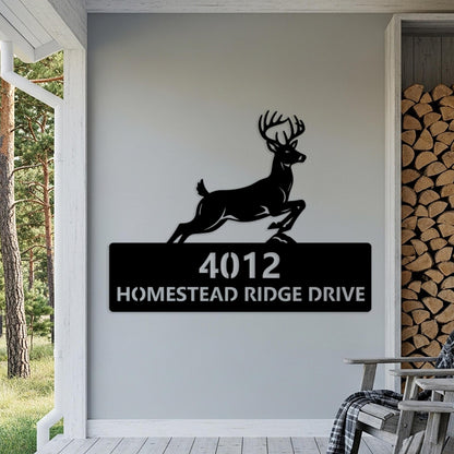 Deer Address Metal Sign, Custom House Number Sign, Large Outdoor Wall Decor, Rustic Outdoor Driveway Plaque, Country Home Address Sign