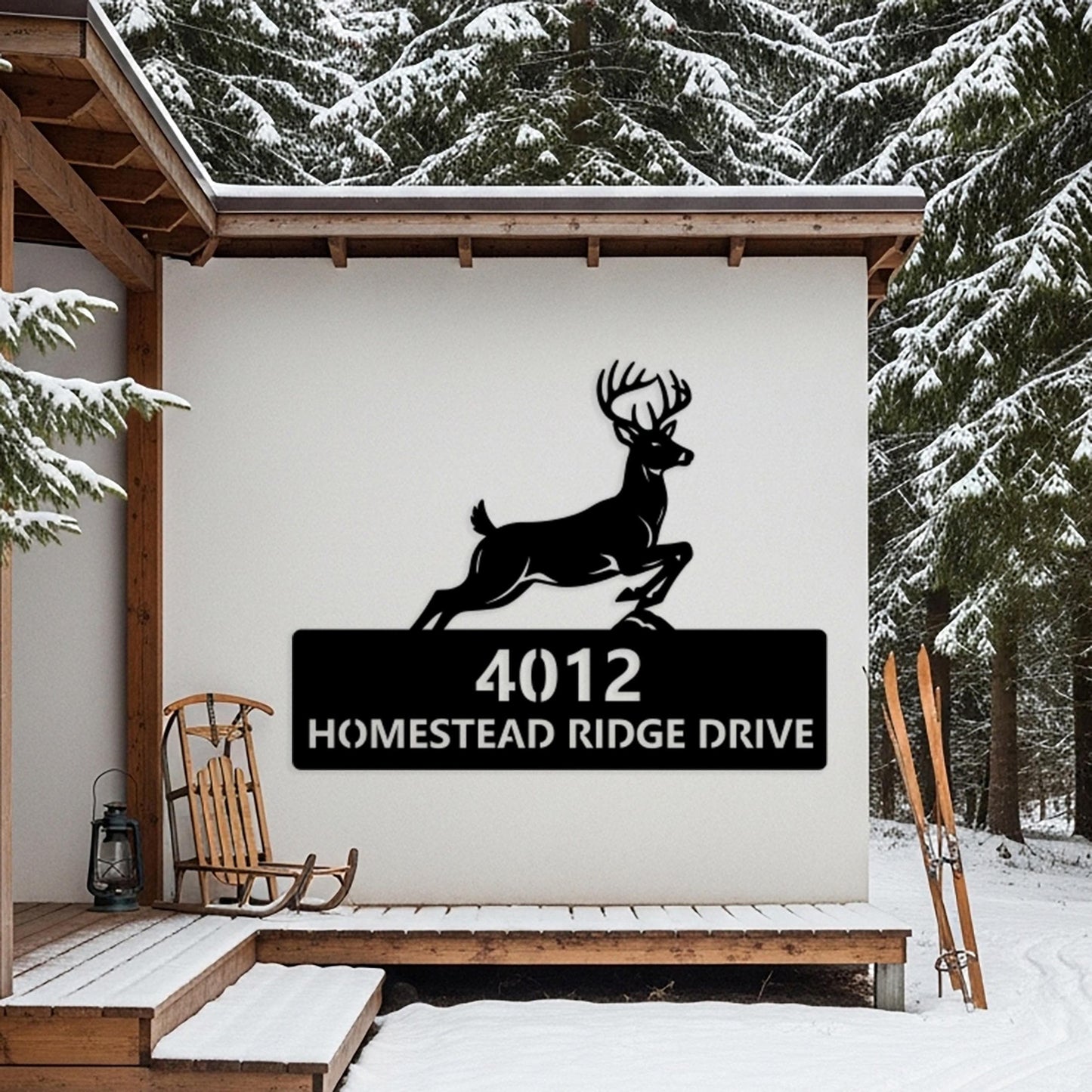 Deer Address Metal Sign, Custom House Number Sign, Large Outdoor Wall Decor, Rustic Outdoor Driveway Plaque, Country Home Address Sign
