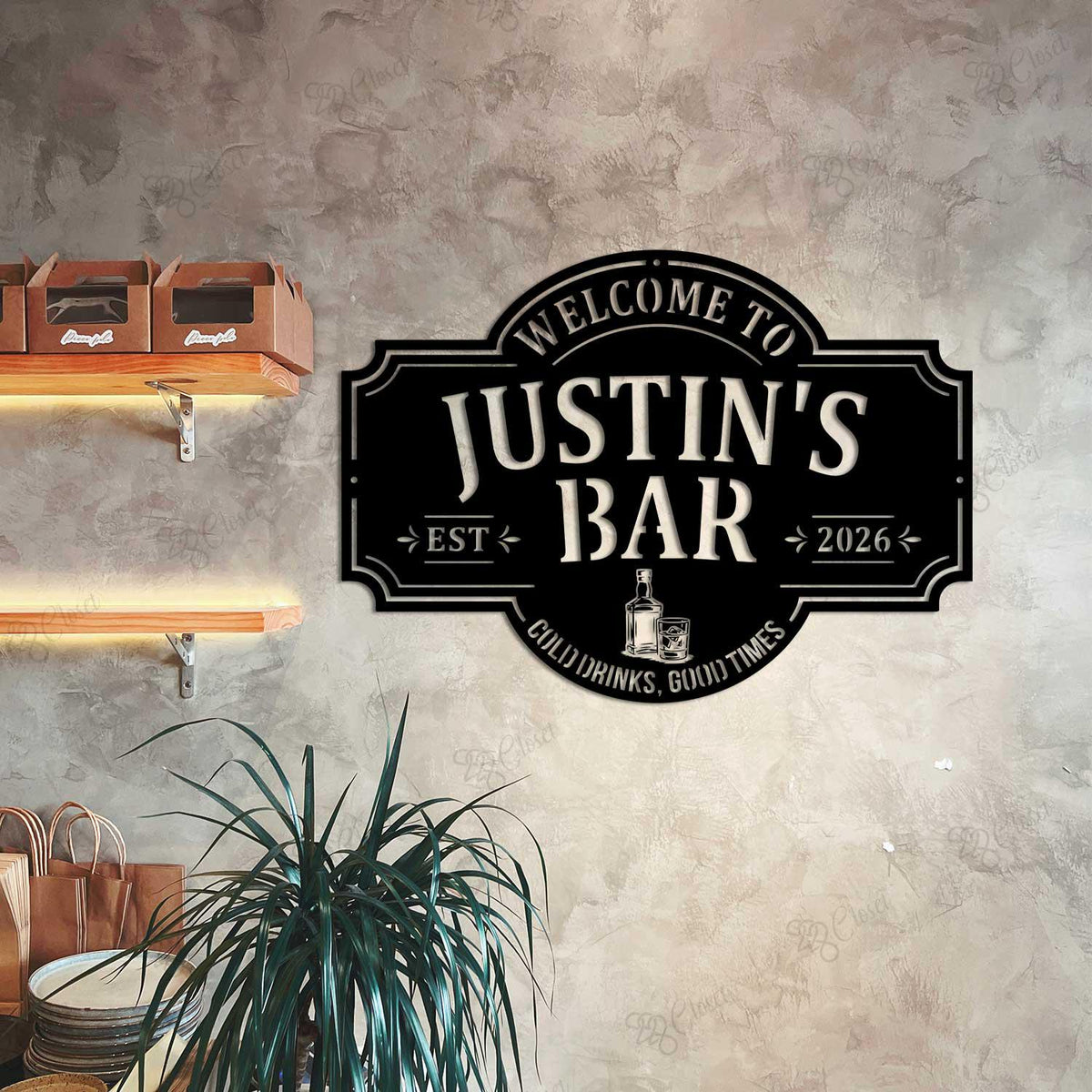 Custom Bar Metal Sign with LED light: Home Bar Man Cave Decor
